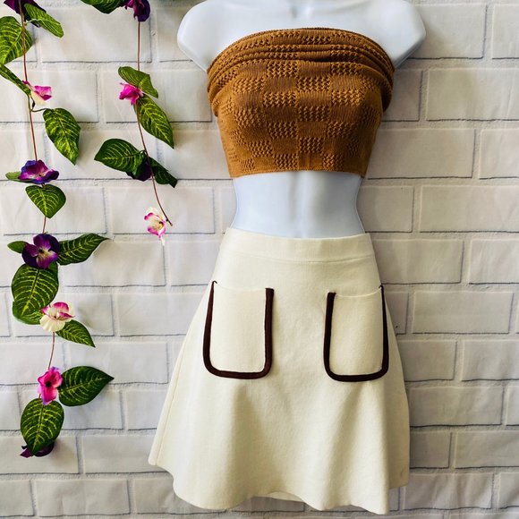 Zara Knit Cream & Brown A-Line Mini Skirt NWT - Picture 2 of 8